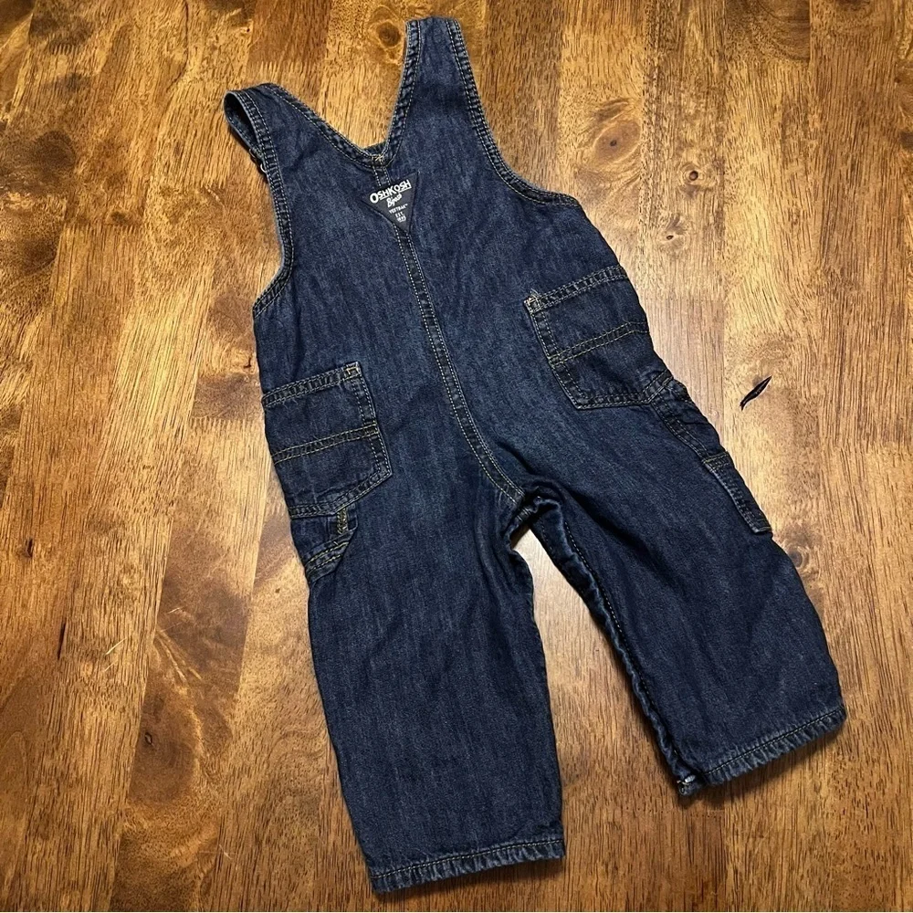 OshKosh B'gosh Blue Denim Blue Jean Baby Overalls Snaps 9 Months